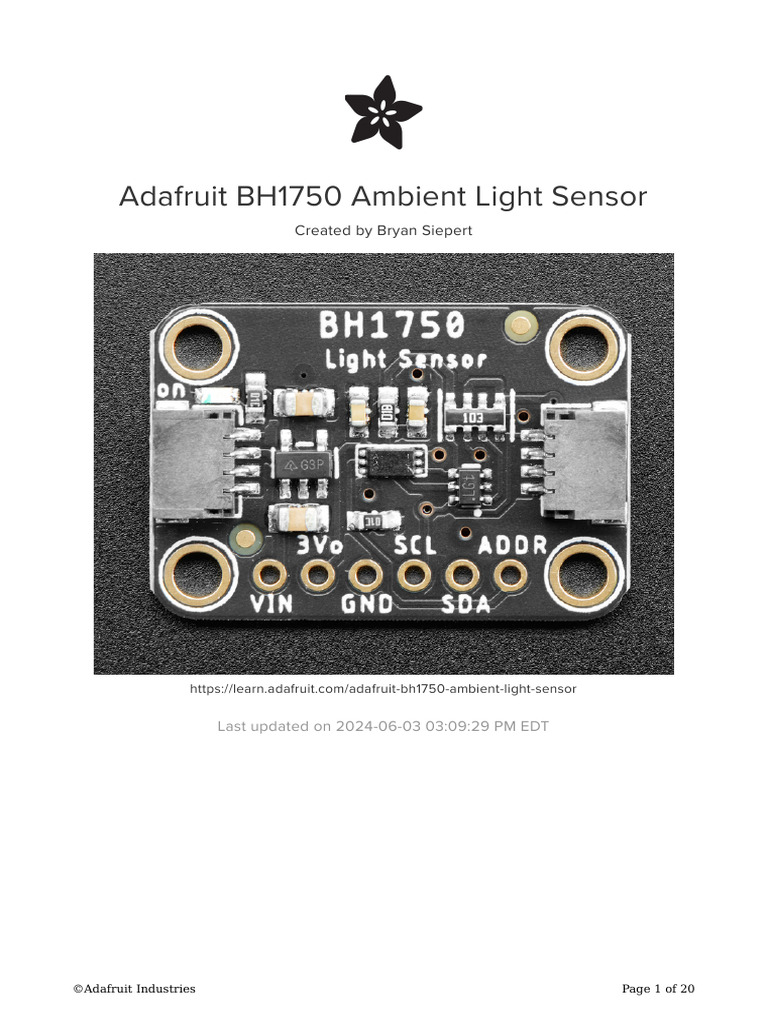 Adafruit Bh1750 Ambient Light Sensor | PDF | Arduino | Computer Engineering