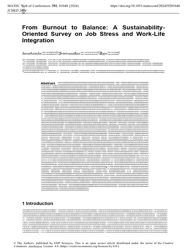 From Burnout To Balance - A SustainabilityOriented Survey On Job Stress ...