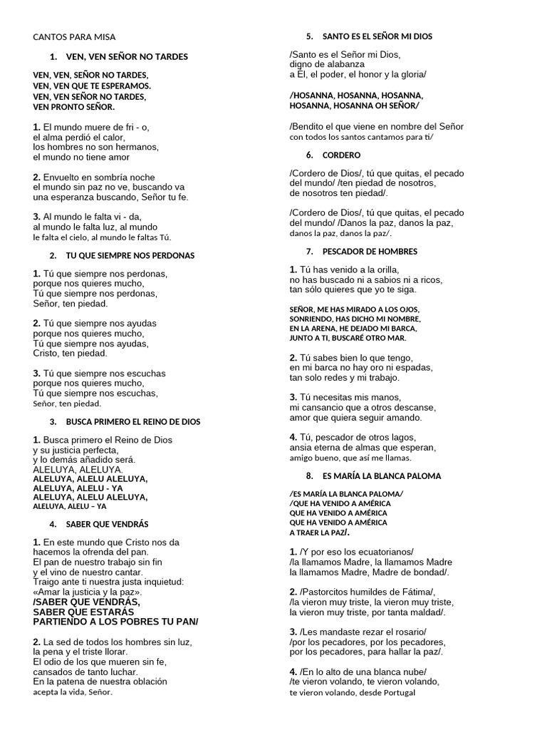 Canto de Entrada para Misa | PDF