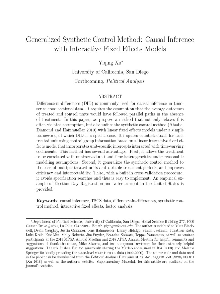 Generalized Synthetic Control Method | PDF | Bootstrapping (Statistics ...