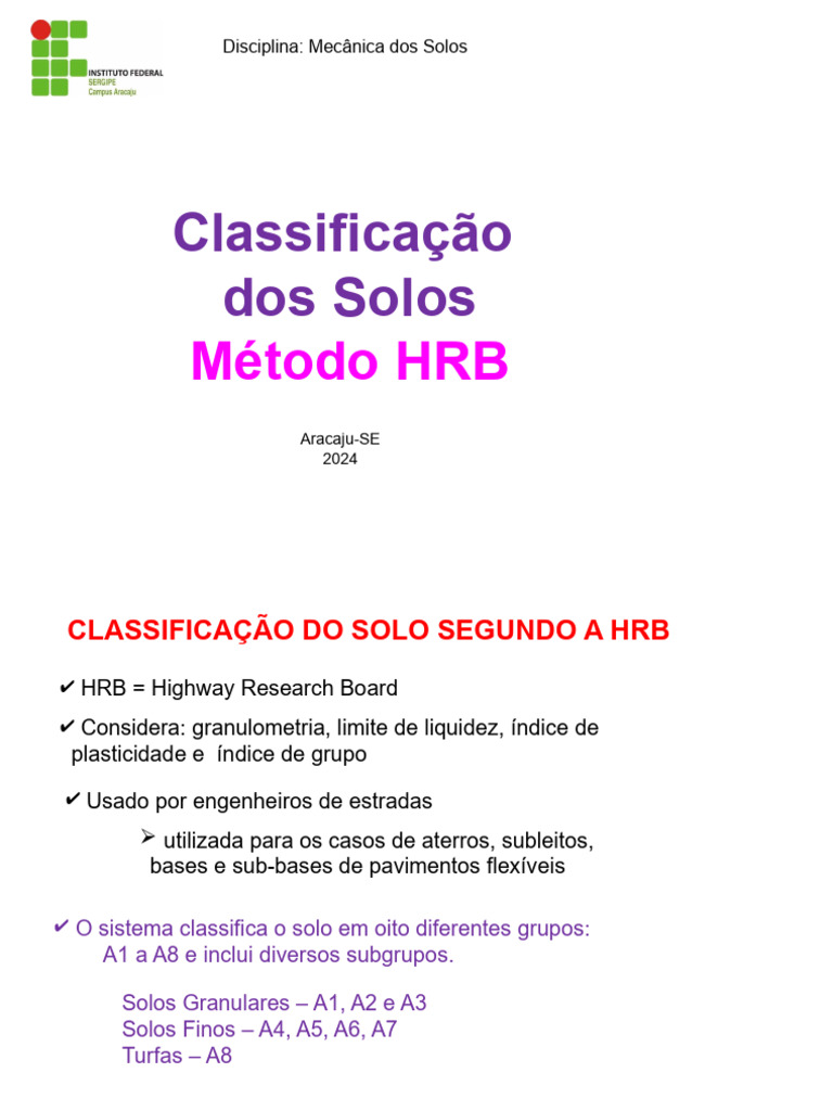 Classificação HRB dos Solos em 2024 | PDF | Solo | Mecânica dos solos