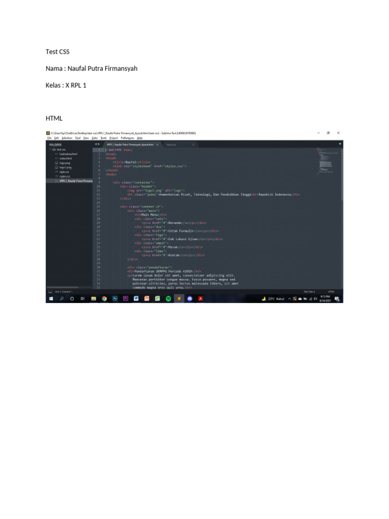 Test CSS Naufal Putra Firmansyah X RPL 1 | PDF