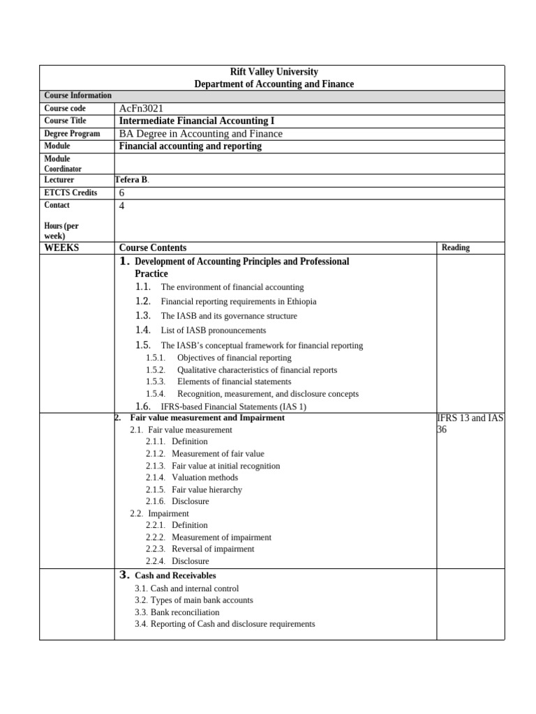 Intermiediate Financial Accounting I Course Plan | PDF | International ...