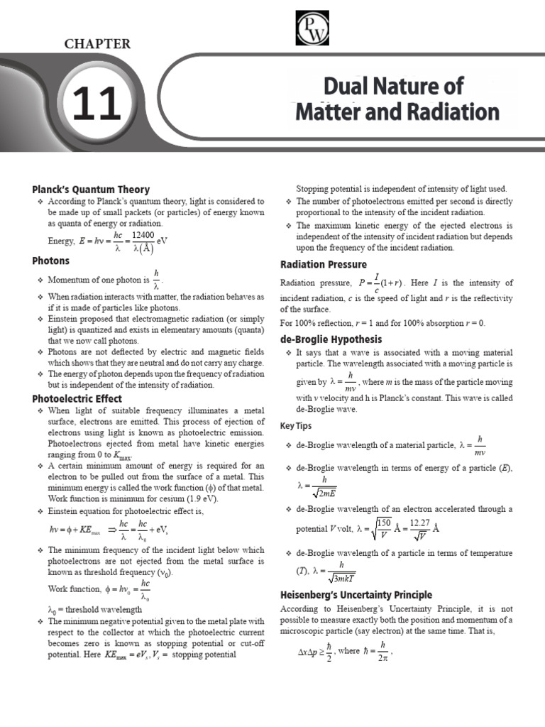 Dual Nature of Matter & Radiation - Short Notes | PDF | Electromagnetic ...