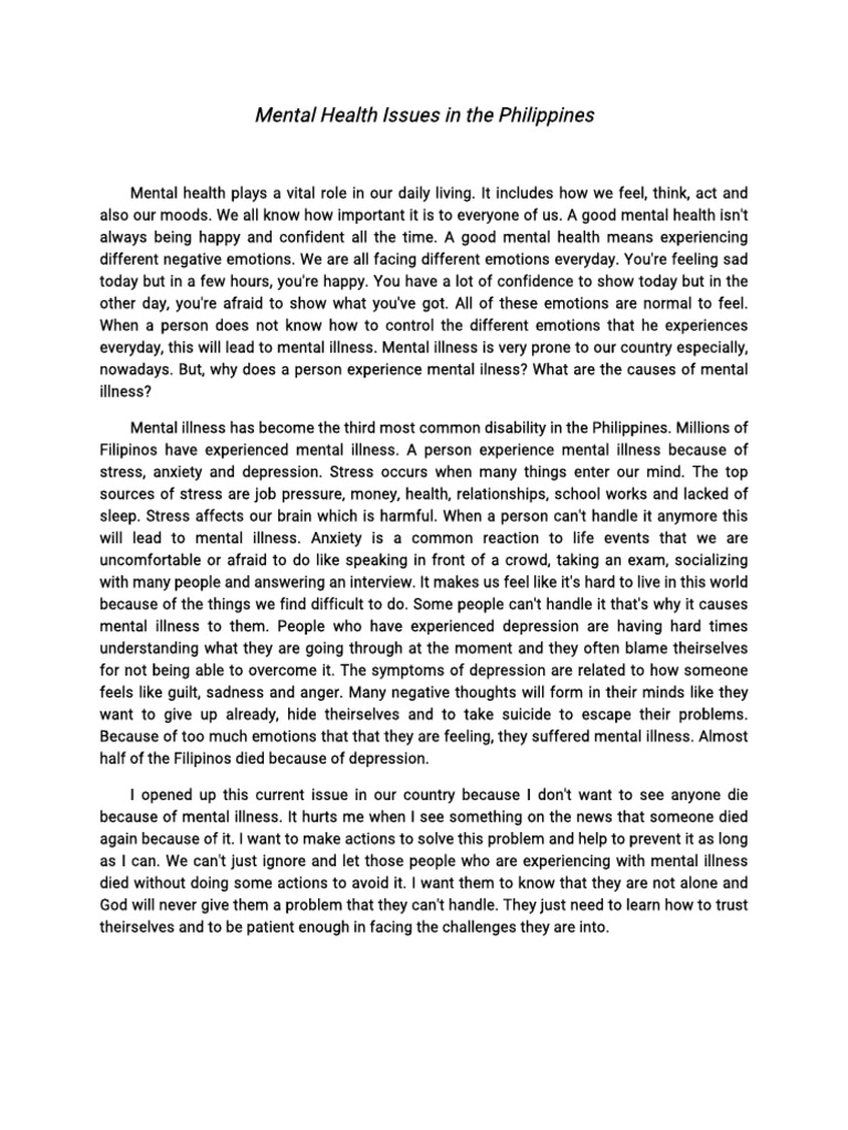 Mental Health Crisis in the Philippines | PDF