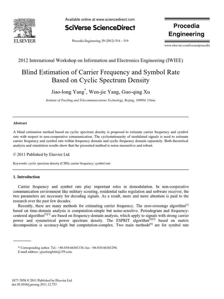 Blind Estimation of Carrier Frequency | PDF | Spectral Density | Signal ...
