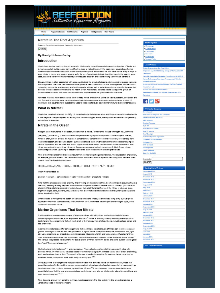 View of Managing Nitrate Levels in Reef Aquariums | PDF | Aquarium | Fishkeeping