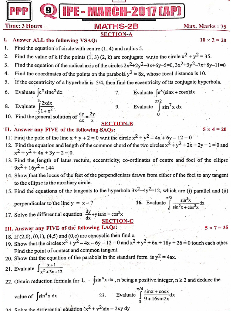 Matha 2B Model Papers | PDF