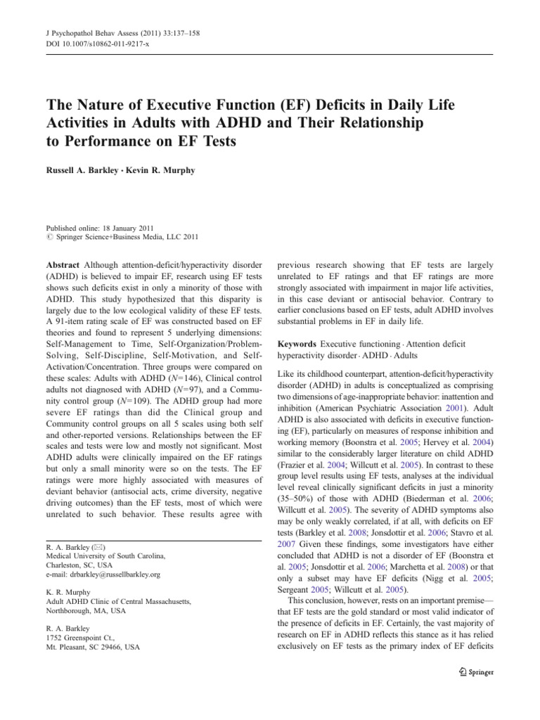 Executive Function Deficits in ADHD | PDF | Attention Deficit ...