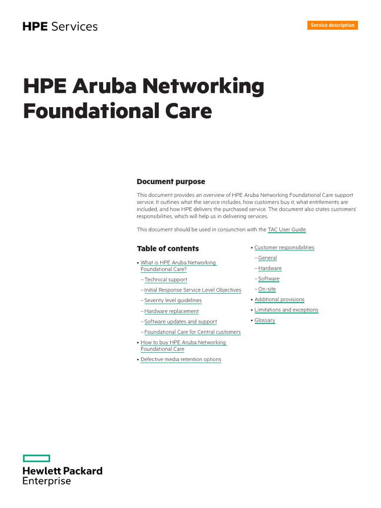 HPE Aruba Networking Foundational Care-A00137490enw | PDF | Computer ...