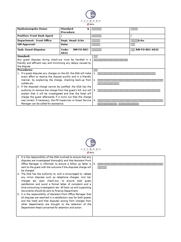 Guest Dispute Resolution Procedures | PDF