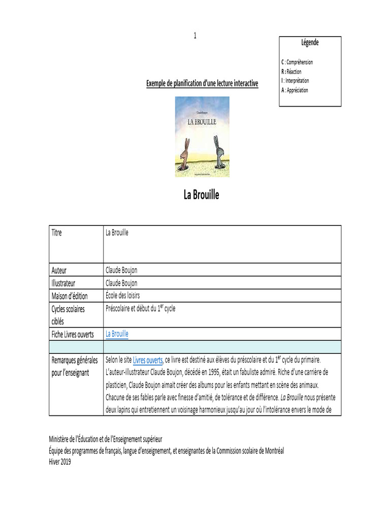 Lecture interactive : La Brouille de Boujon | PDF | Enseignement ...