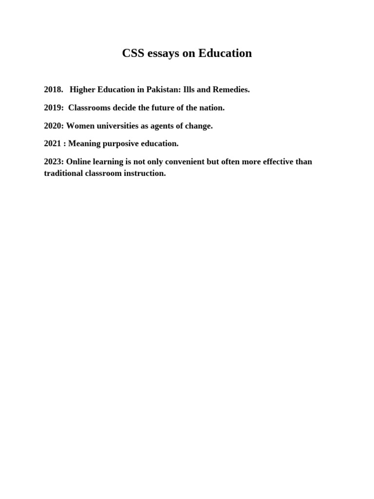 CSS Essays On Education | PDF