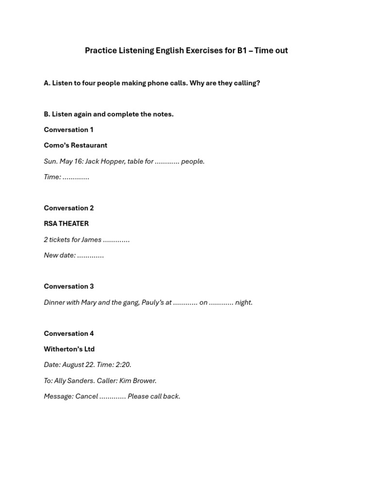 Listening English Exercises