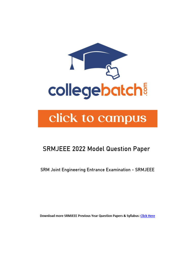 SRMJEEE 2022 Model Question Paper | PDF | Capacitor | Magnetic Field