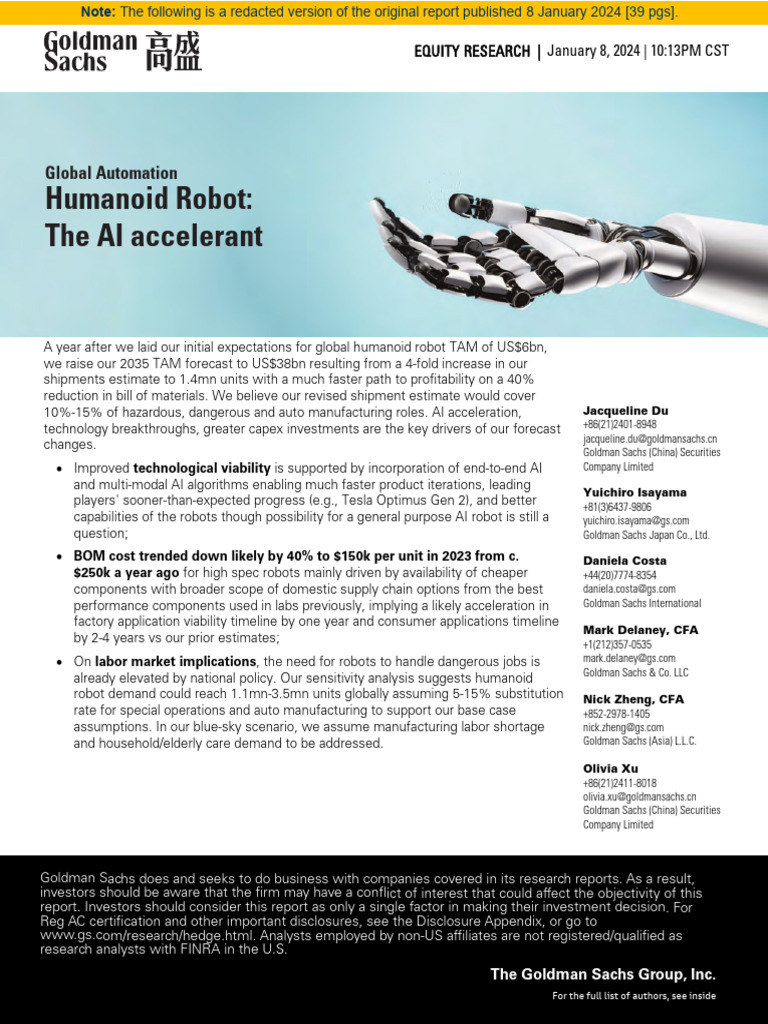 Goldman Sachs Humanoid Robot Report 2035 | PDF | Robot | Robotics