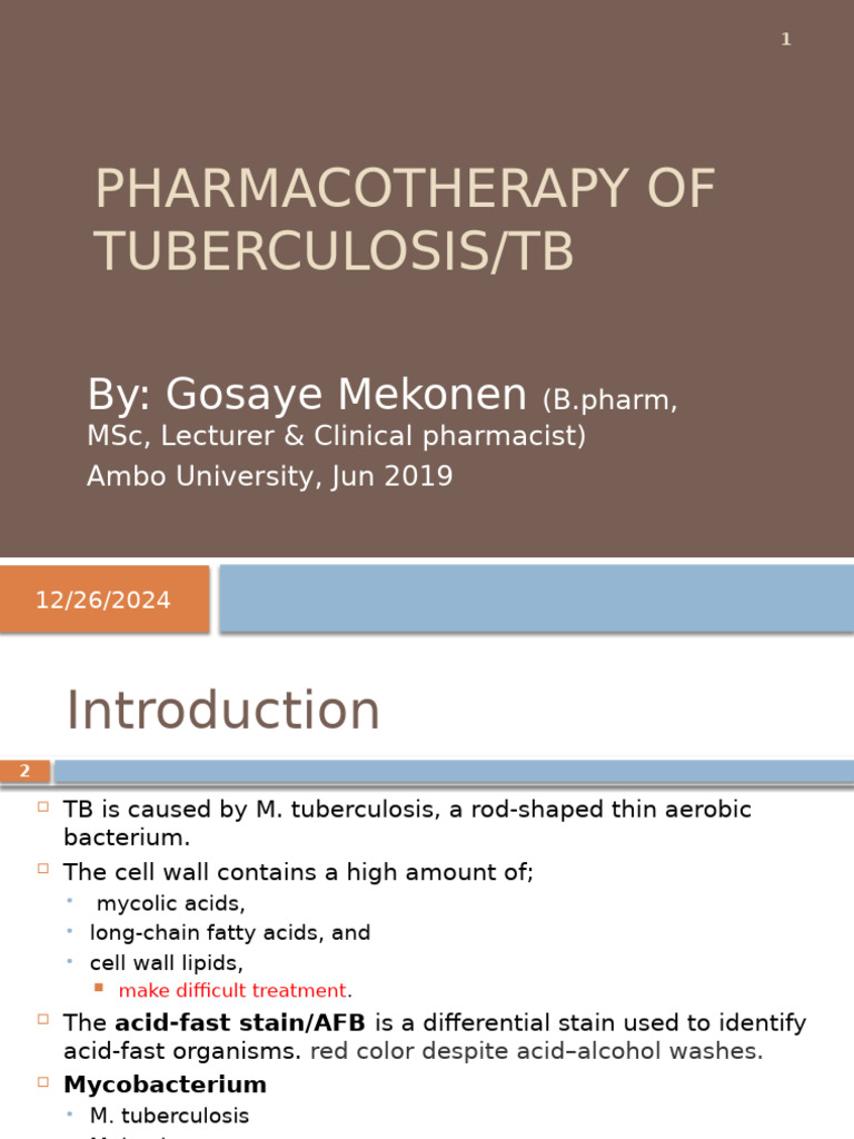 Pharmacotherapy of TB 2019 | PDF | Tuberculosis | Diseases And Disorders
