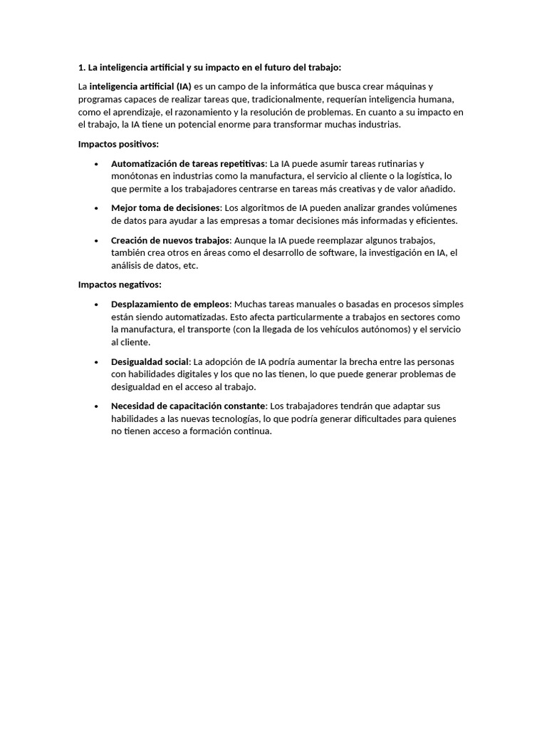 Impacto de la IA en el futuro laboral | PDF