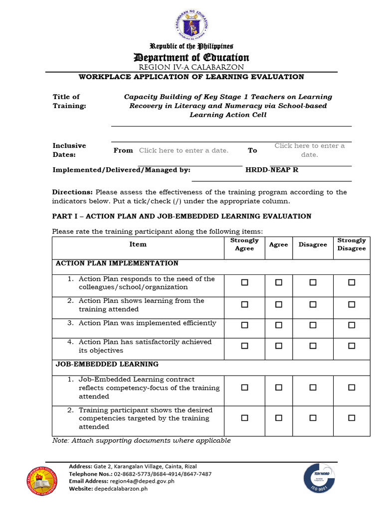 Key Stage 1 Training Evaluation Form | PDF | Learning
