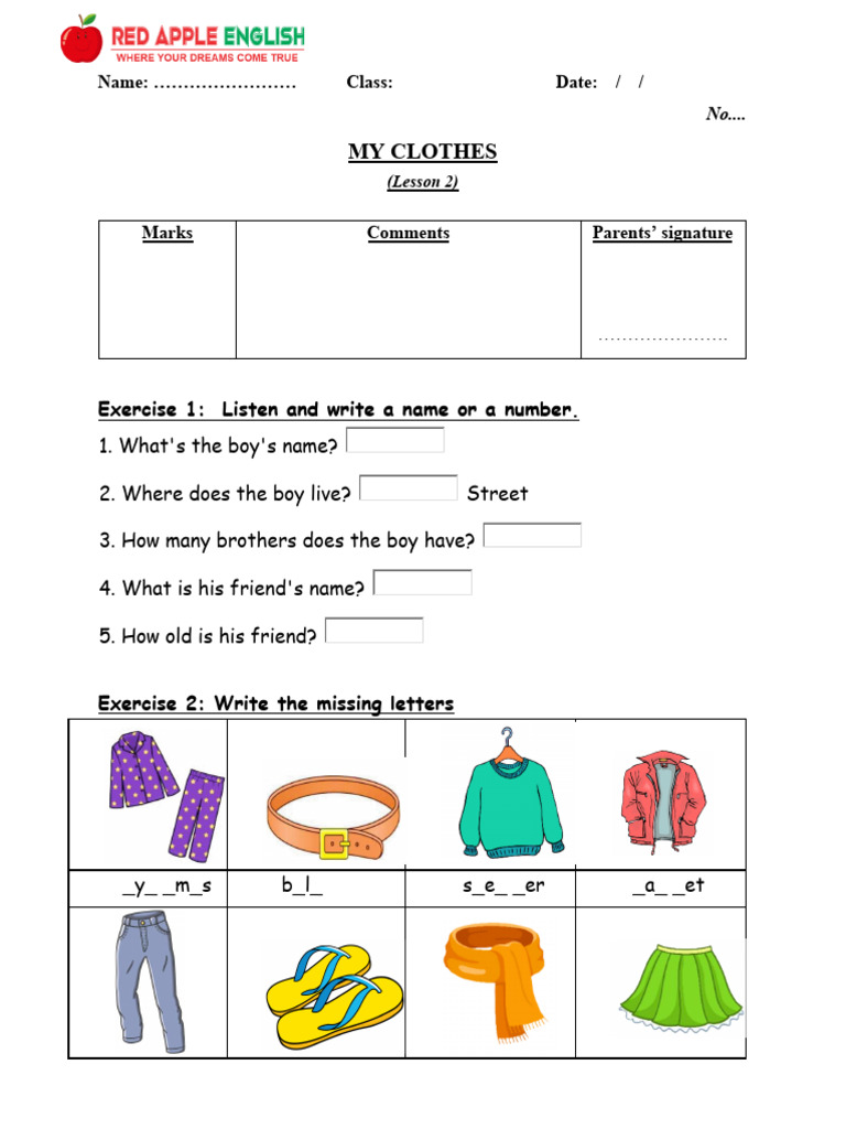 G3 - My Clothes - Lesson 2 | PDF