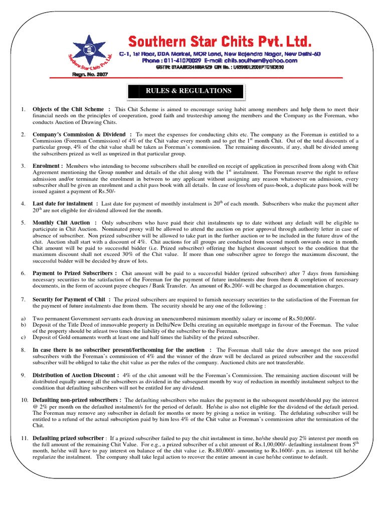Chit Fund Rules and Regulations Overview | PDF | Payments ...