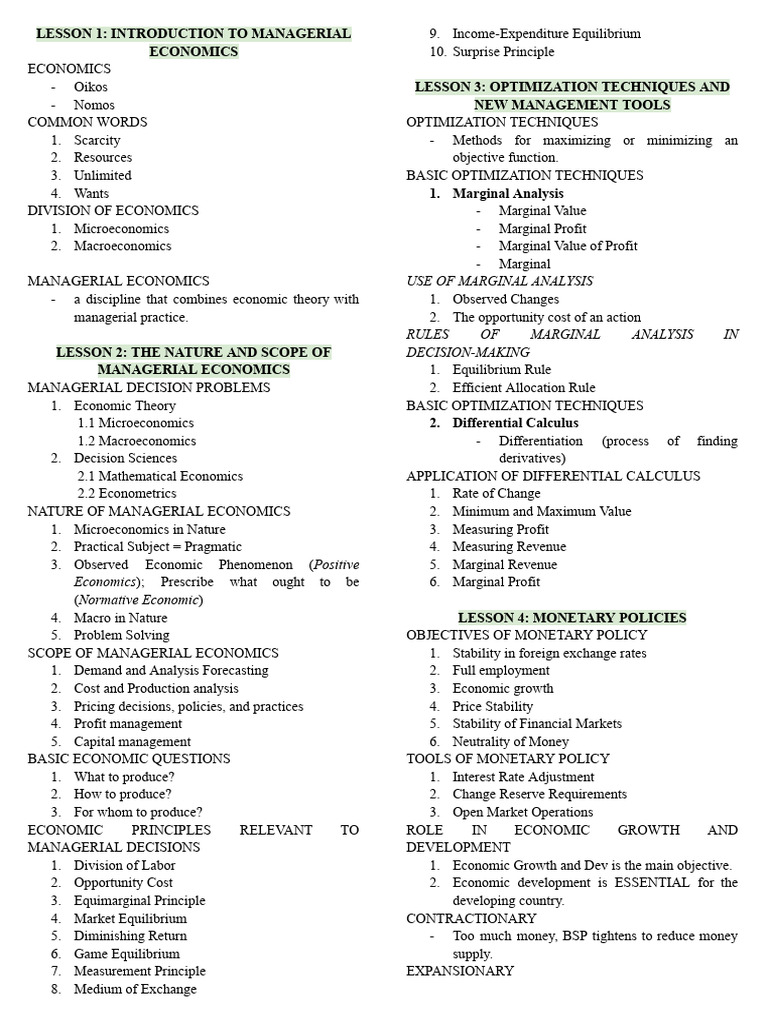 Manecons Summary | PDF | Economics | Elasticity (Economics)