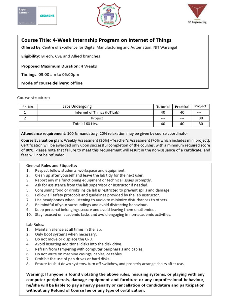 4-Week IoT Internship Program | PDF | Internet Of Things | Arduino
