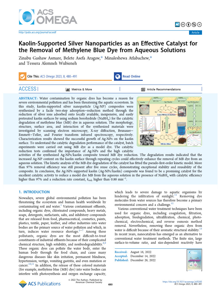 Kaolin-Supported Ag-NPs for Dye Removal | PDF | Catalysis | Nanoparticle