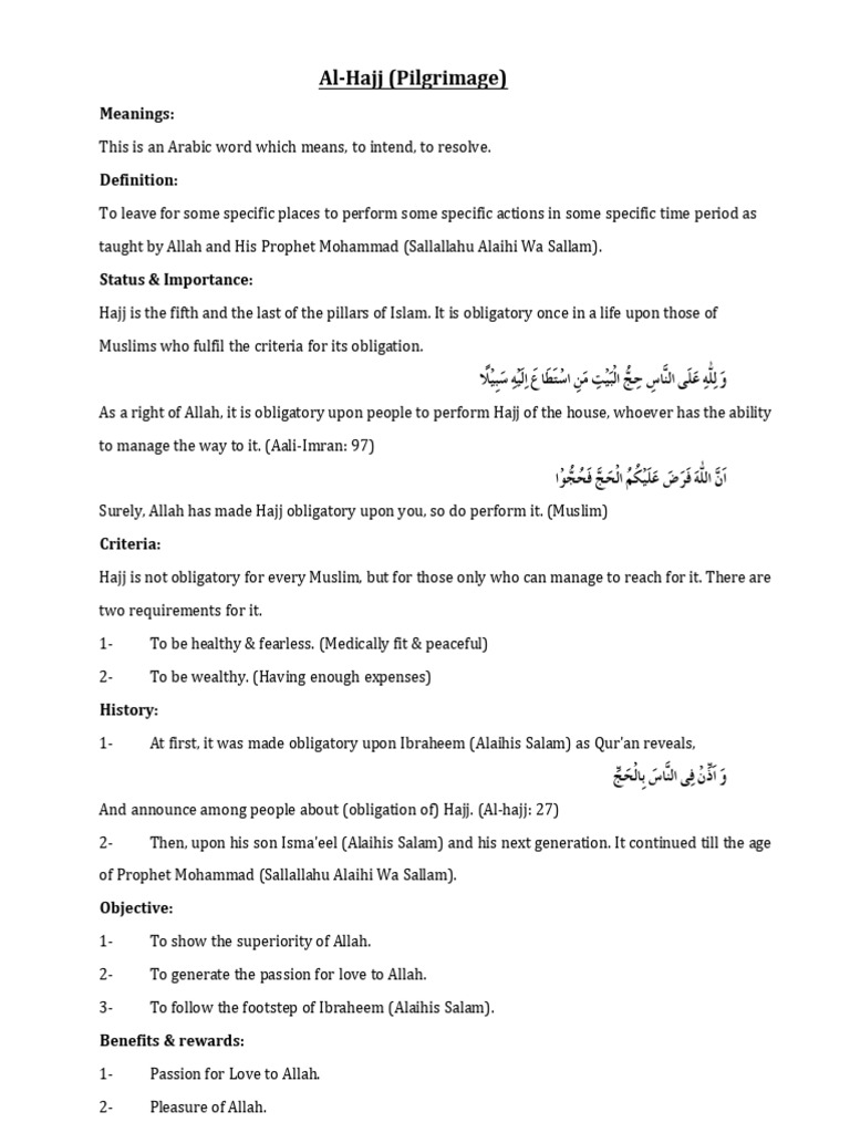 Understanding Hajj: Pillars and Importance | PDF | Hajj | Religious Faiths