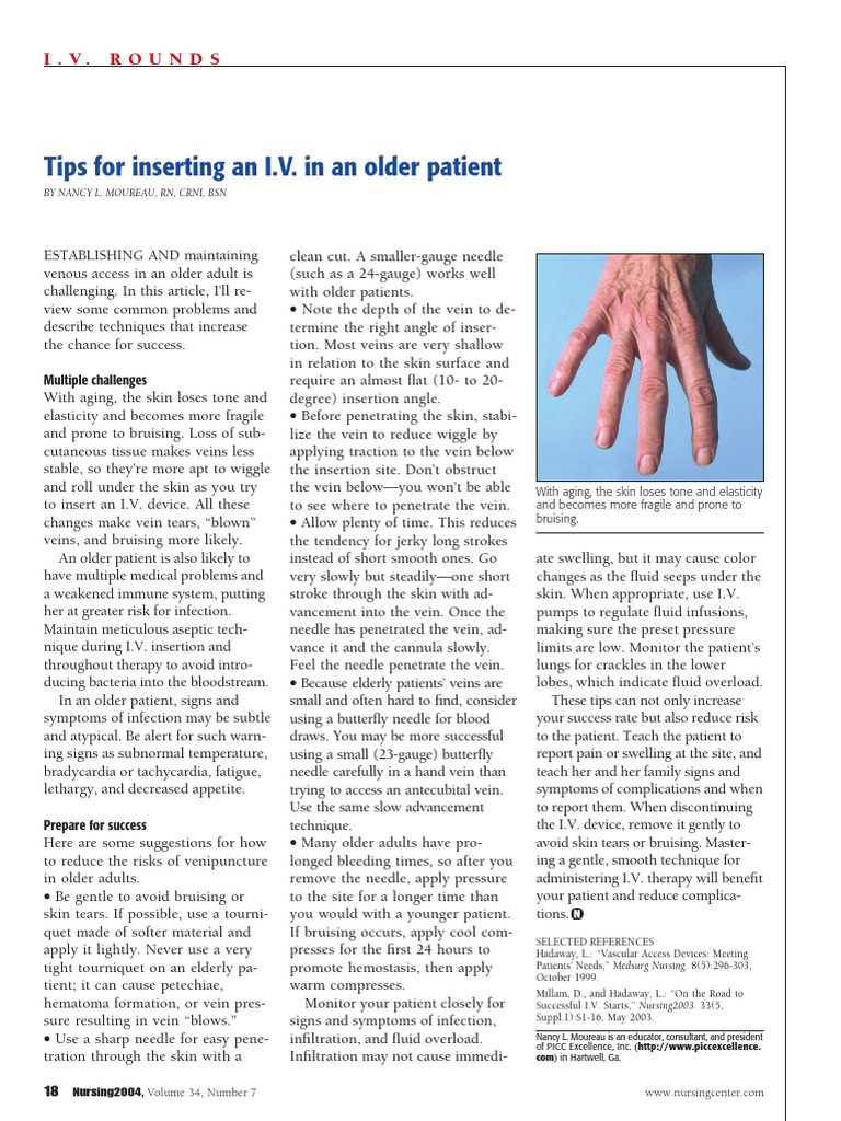 IV Insertion Tips for Older Adults | PDF | Intravenous Therapy | Causes ...