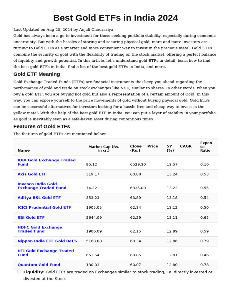 What Is The Best Gold Etf In India