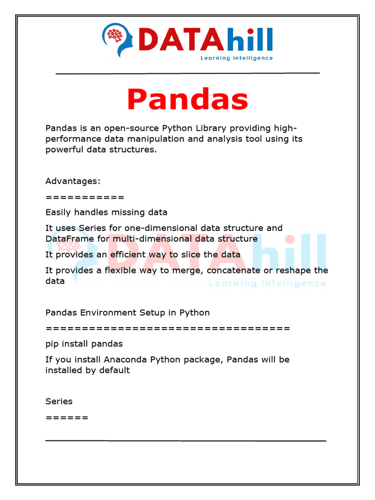 Pandas+With+Python+ +DATAhill+Solutions | PDF | Comma Separated Values ...