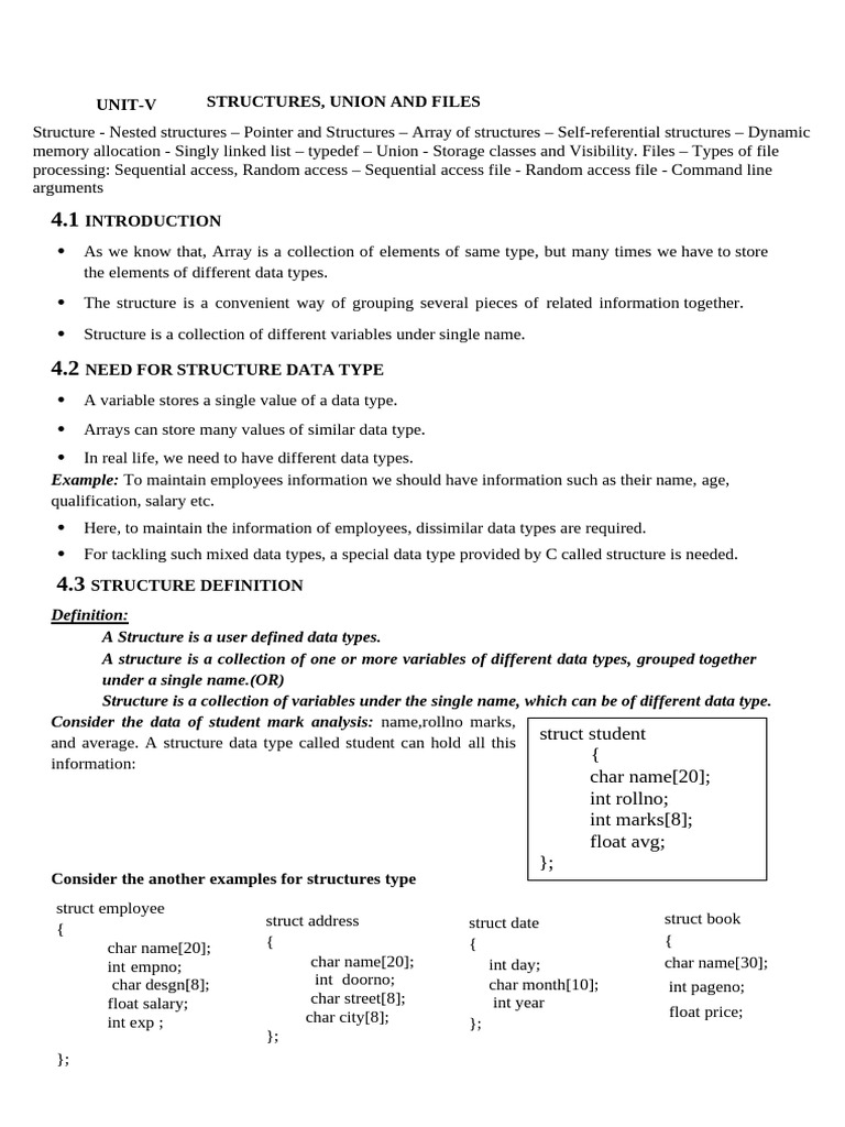 C Structures, Unions, and File Handling | PDF | Pointer (Computer ...