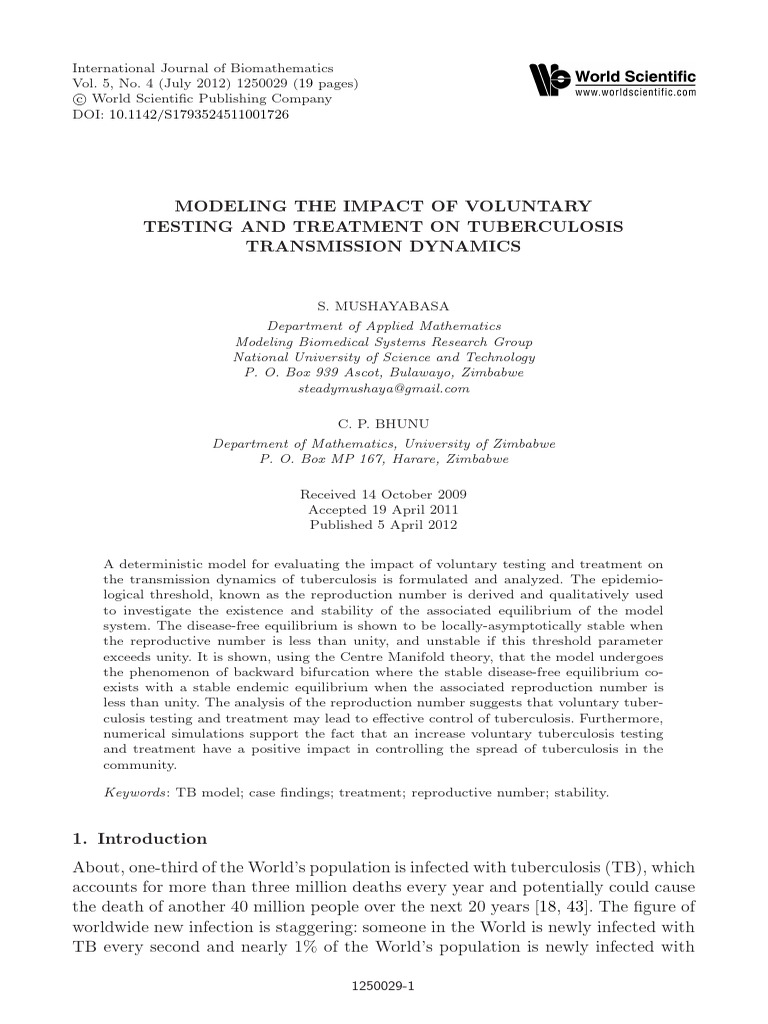 Modeling The Impact of Voluntary Testing and Treatment On Tuberculosis ...