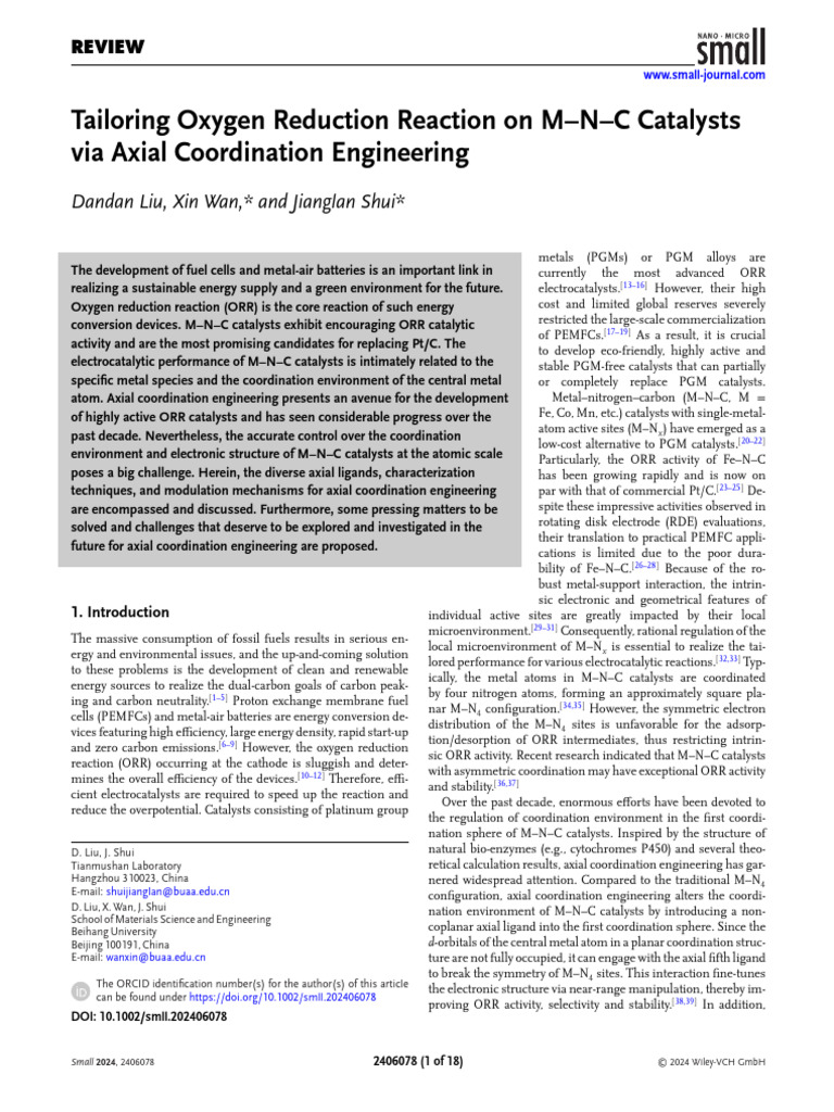 Tailoring Oxygen Reduction Reaction On M-N-C Catal | PDF | Coordination ...