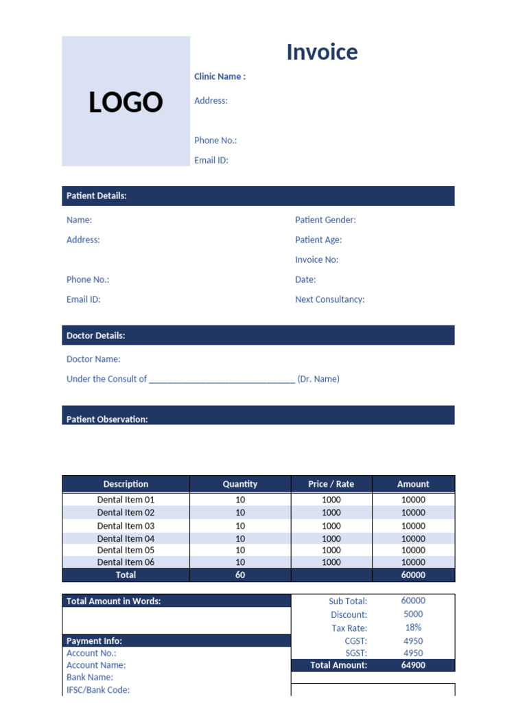 Dental Invoice Template | PDF