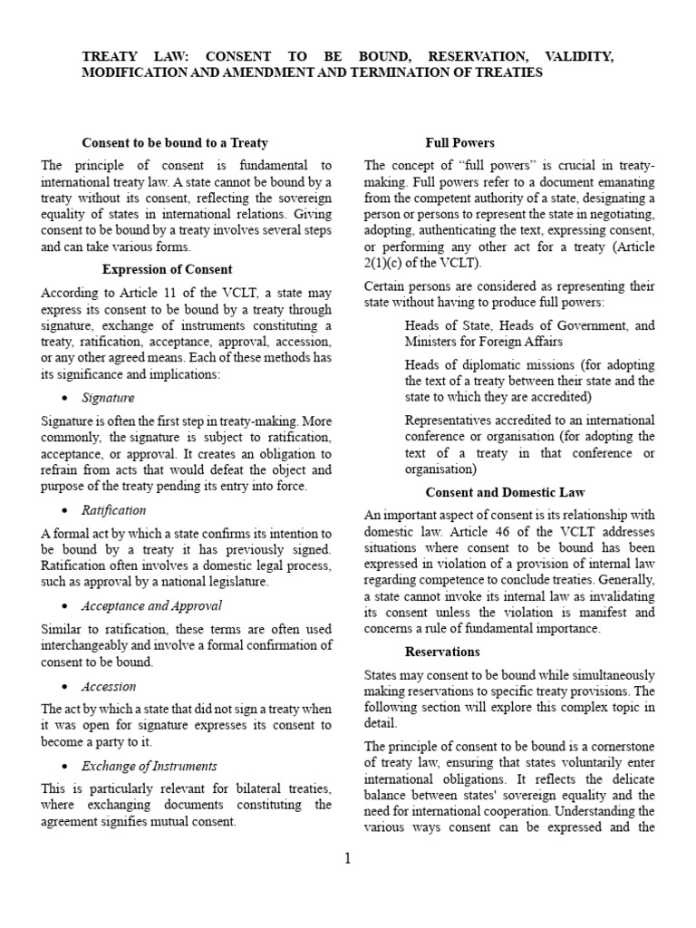 Treaty Law: Consent and Reservations | PDF | Treaty | International Law