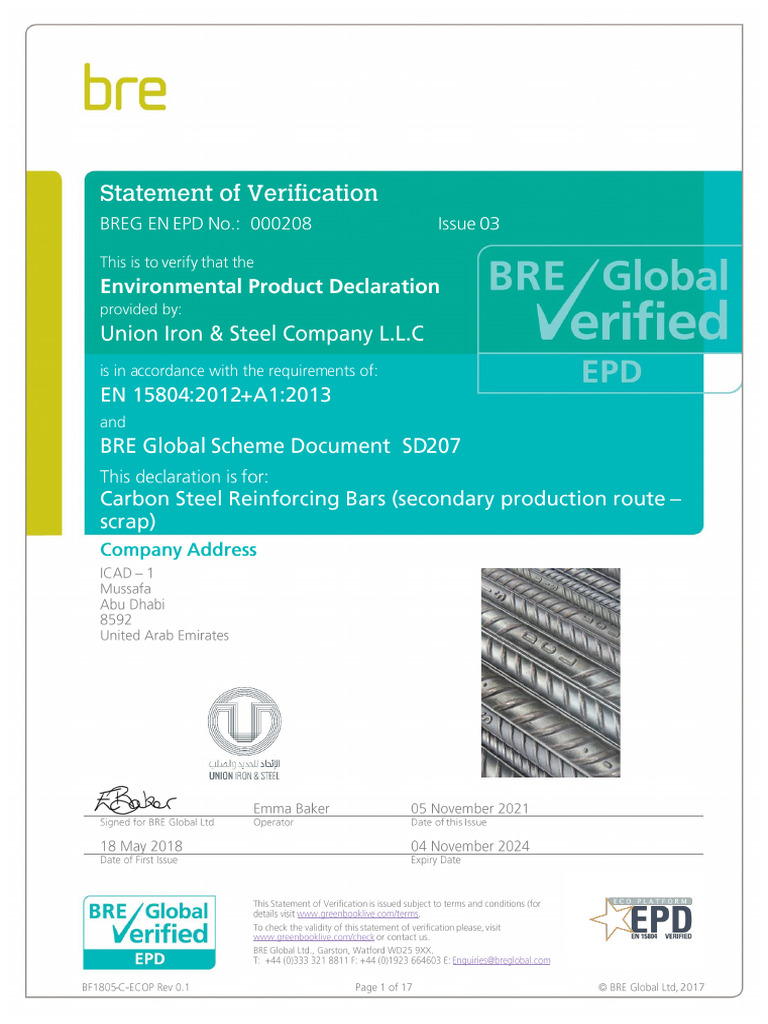 EPD for Carbon Steel Rebar Production | PDF | Life Cycle Assessment | Scrap