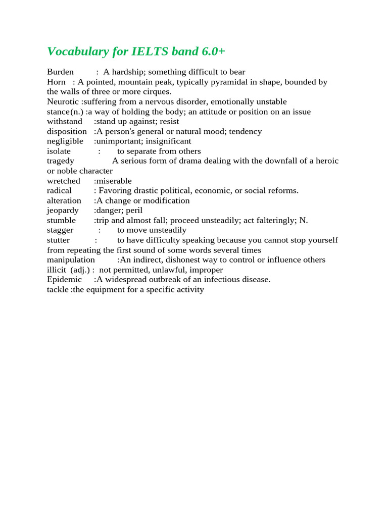 IELTS Vocabulary for Band 6.0+ | PDF