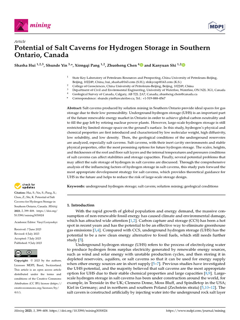 Potential of Salt Caverns For Hydrogen Storage in | PDF | Natural Gas ...