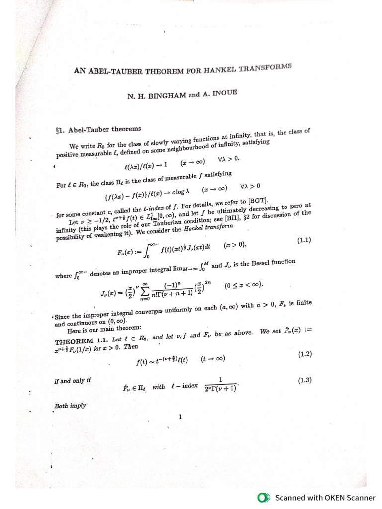 An Abel Tauber Theorem | PDF
