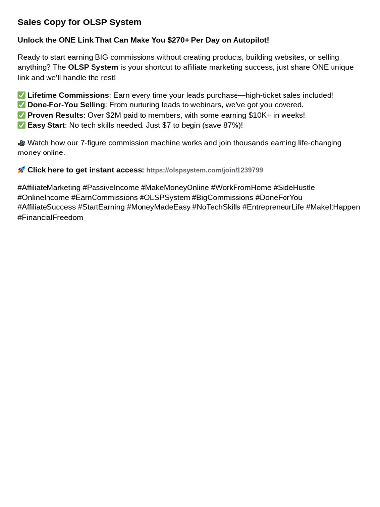 OLSP System: Earn $270+ Daily Autopilot | PDF