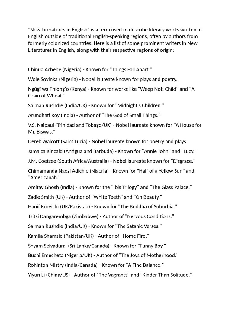 Key Writers in New Literatures in English | PDF