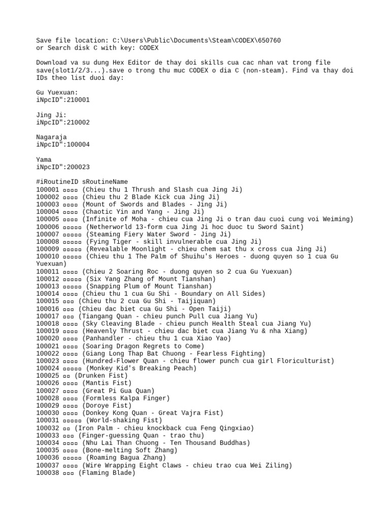 Tale of Wuxia Skills and IDs Guide | PDF