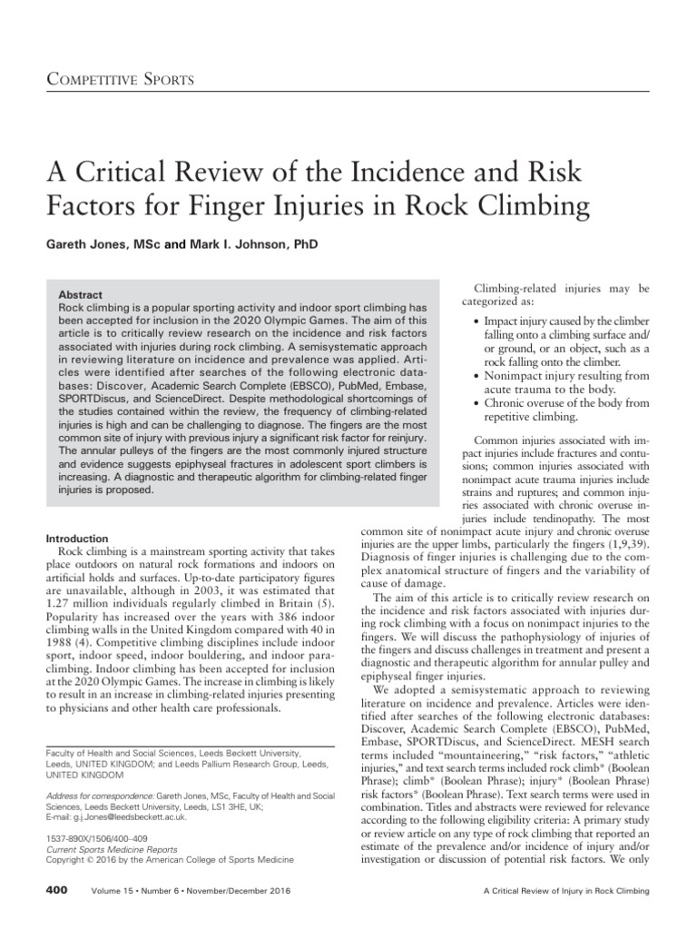 Finger Injury Risks in Rock Climbing | PDF | Rock Climbing | Incidence ...