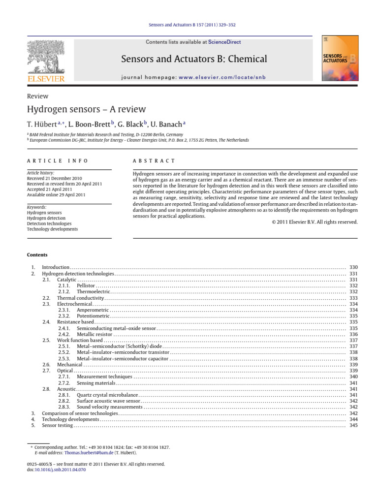 Hydrogen Sensors: A Comprehensive Review | PDF | Hydrogen | Combustion