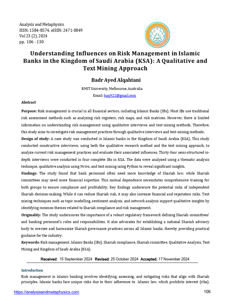 Risk Management in Saudi Islamic Banks | PDF | Islamic Banking And ...