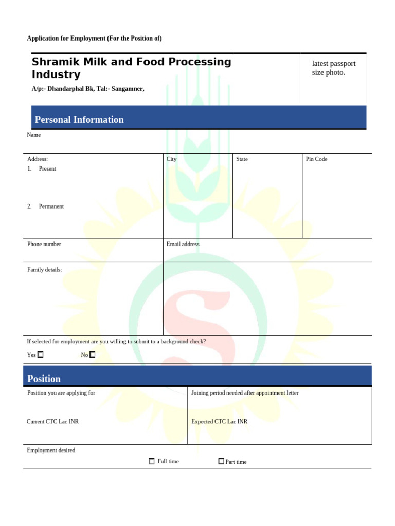 Shramik Job Application Form | PDF