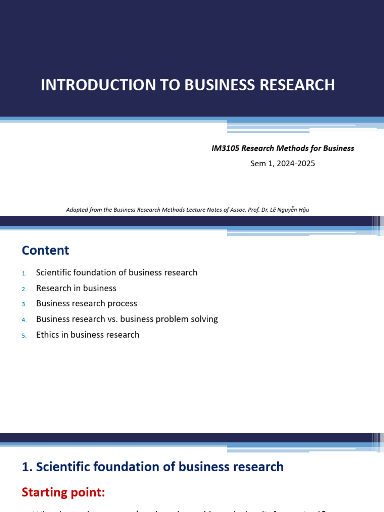 L1 - Introduction To Business Research | PDF | Methodology | Knowledge