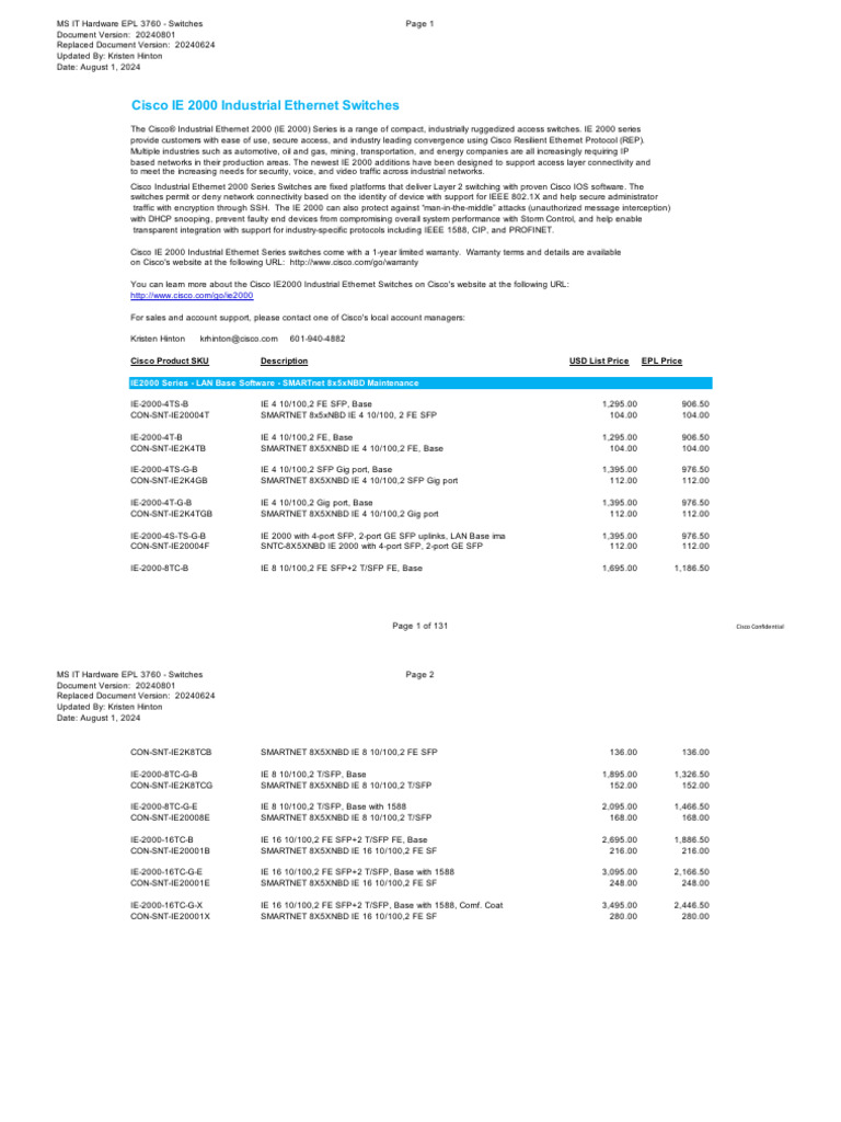 MS_EPL_3760_SWITCHES_Pricing_Guide_20240801 | PDF | Network